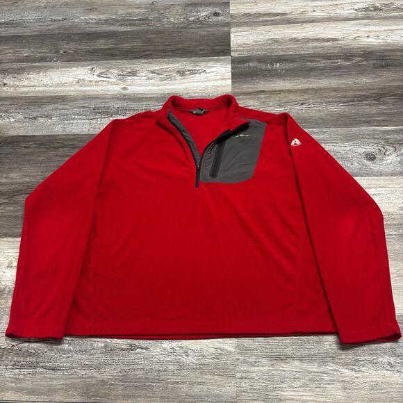 Eddie Bauer First Ascent Red Gray Men XL 1/4 Zip Pullover Fleece Jacket Gorpcore - Picture 1 of 9